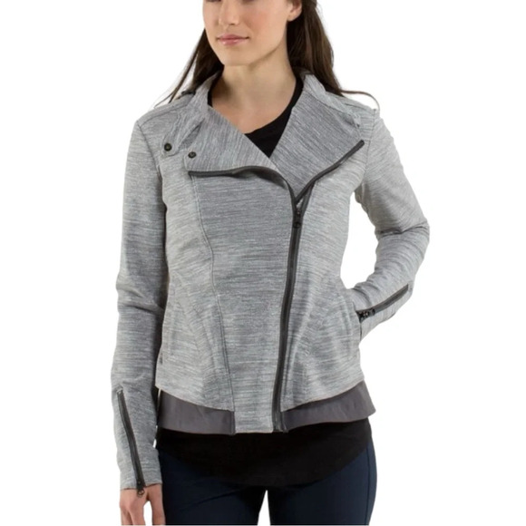 LULULEMON Bust A Move Moto Jacket Commuter Silver Spoon Slate Gray Womens Size 6 - Picture 1 of 9